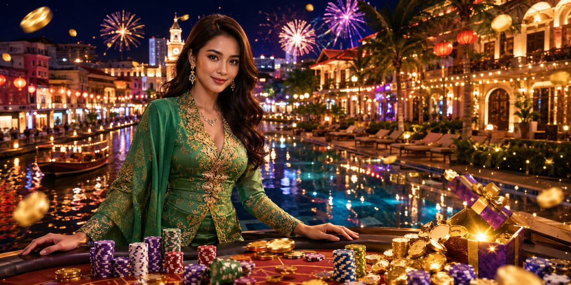 A Hari Raya-themed casino atmosphere in Melaka featuring various score808 game options